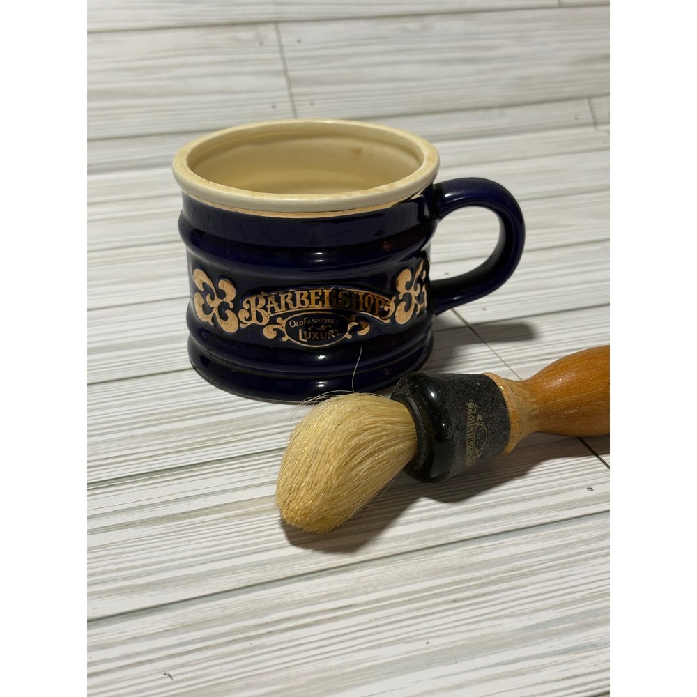 Vintage Barbershop Old Fashioned Luxury Shaving‎ Mug and Brush Set Cobalt Blue